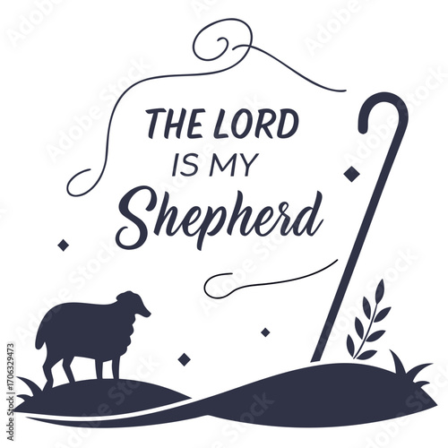 Psalm 23:1 Vector Design – The Lord is My Shepherd with Sheep and Staff Icon