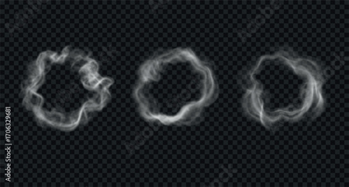 Vector smoky rings with flow steam clouds.