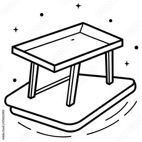 Simple outline drawing of a multi level cat tree with a scratching post and platforms isolated on white background silhouette