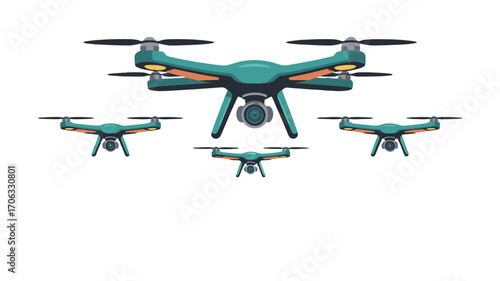 A captivating image of multiple drones suspended in mid-air, each poised for flight.
