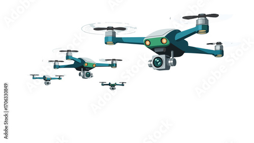 An array of drones in flight.