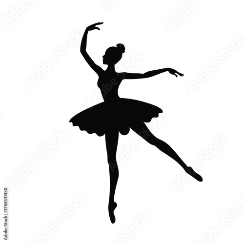 Graceful Ballet Silhouette, Elegant Dancer Silhouette, Ballet Pose Outline, Pirouette Shadow Figure, Modern Ballet Silhouette