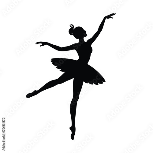 Graceful Ballet Silhouette, Elegant Dancer Silhouette, Ballet Pose Outline, Pirouette Shadow Figure, Modern Ballet Silhouette