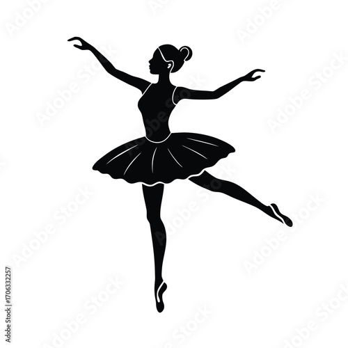 Graceful Ballet Silhouette, Elegant Dancer Silhouette, Ballet Pose Outline, Pirouette Shadow Figure, Modern Ballet Silhouette
