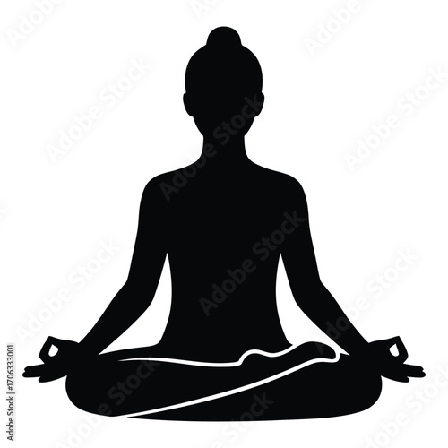 Silhouette of person meditating in lotus pose demonstrating inner peace and calm silhouette
