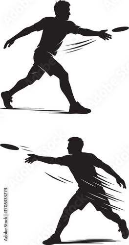 Disc Golf Player Silhouette Mid Forehand Throw Action Pose Outdoor Sports Vector Illustration