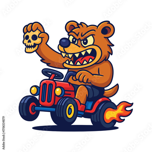 Bear go cart racer vector cartoon