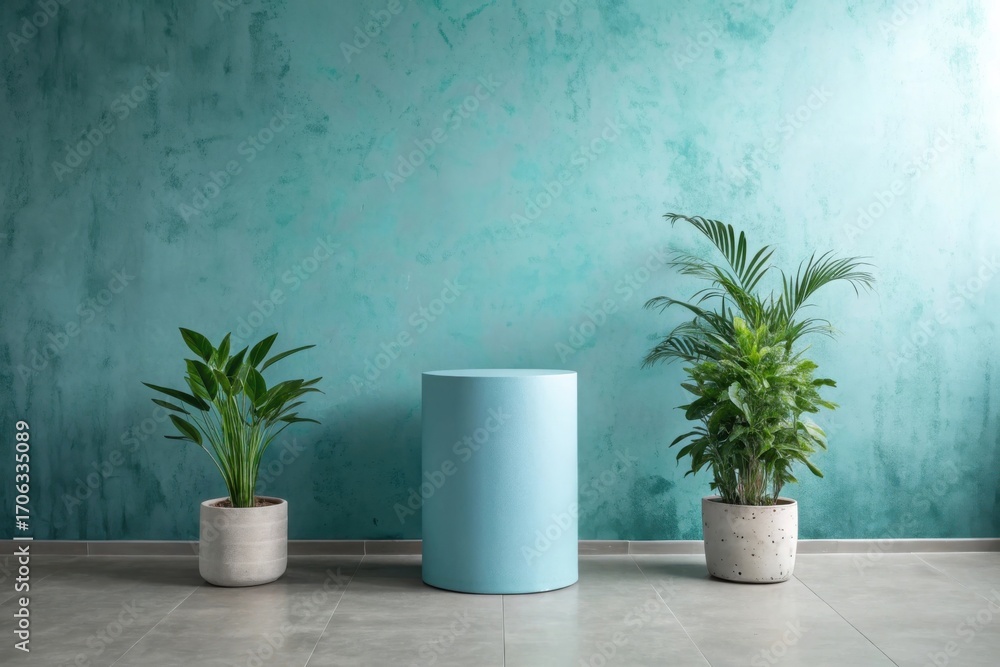Fototapeta premium Minimalist Interior with Plants and Pedestal potted