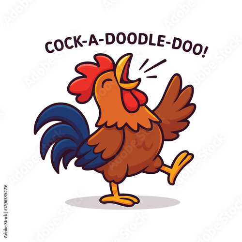 Rooster crowing cute vector cartoon