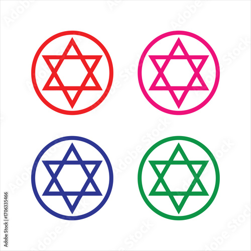 Colorful Star of David Outline Icon Set – Hexagram Religious and Cultural Symbol Vector