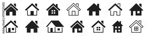 House icons set. Home icon collection. Real estate. Flat style houses symbols for apps and websites on whitr background - stock vector.