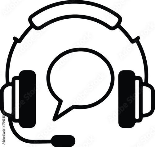 Illustrator Vector Headset with microphone and chat bubble silhouette