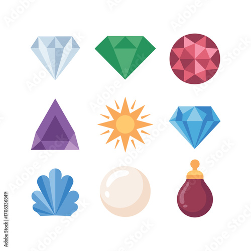Collection of colorful precious gemstones and pearls for jewelry design and luxury projects