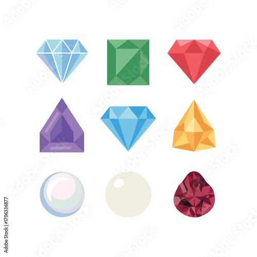 Collection of nine precious gemstones in various cuts and colors including diamonds emeralds rubies amethyst