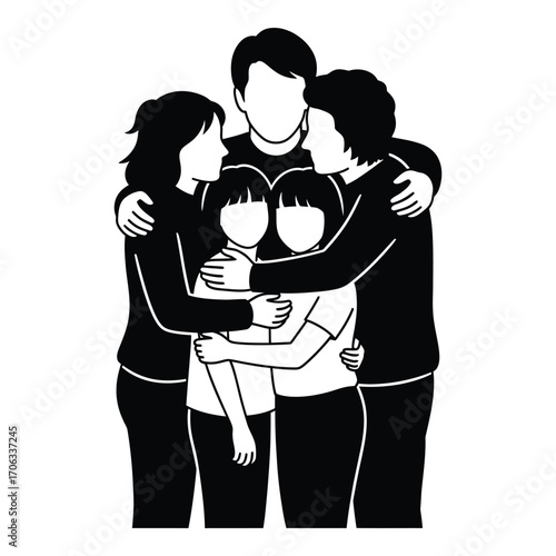 Family hugging together symbolizing unity love and connection depicting support silhouette