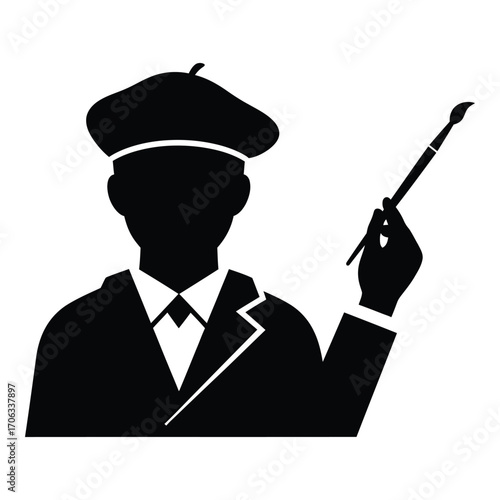 Silhouette artist icon creative painter holding brush professional artist symbol graphic design silhouette
