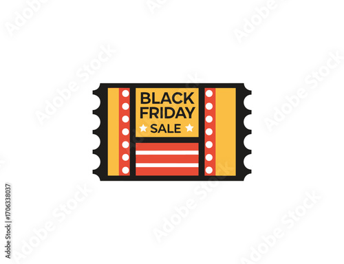 Black Friday sale event ticket icon with star and red stripes
