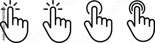 Hand click and tap gesture icon set in clean outline vector style, perfect for user interface, mobile apps, and touchscreen UI-UX design