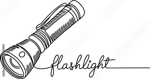 Flashlight Vector Illustration, Hand Drawn Torch Line Art Sketch Design.