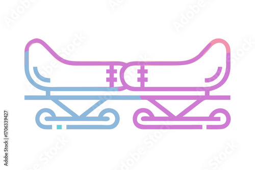 Stylized icon of two snowboards connected, representing winter sport and adventure