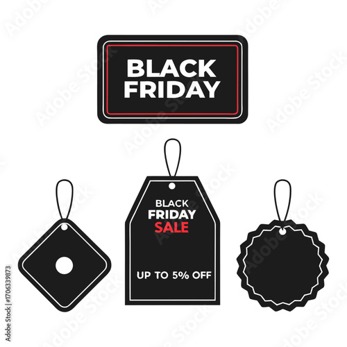 Black friday sale tags and signage for retail promotions