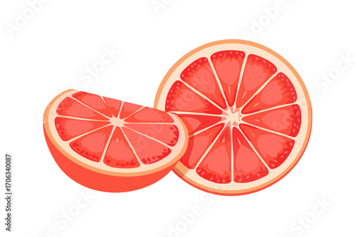 Sliced grapefruit and a grapefruit wedge on a