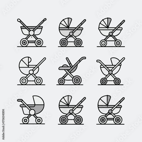 Stroller and Pram Line Icons