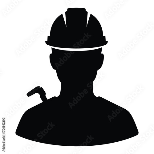 Construction worker silhouette icon helmet tool laborer professional industry building safety silhouette