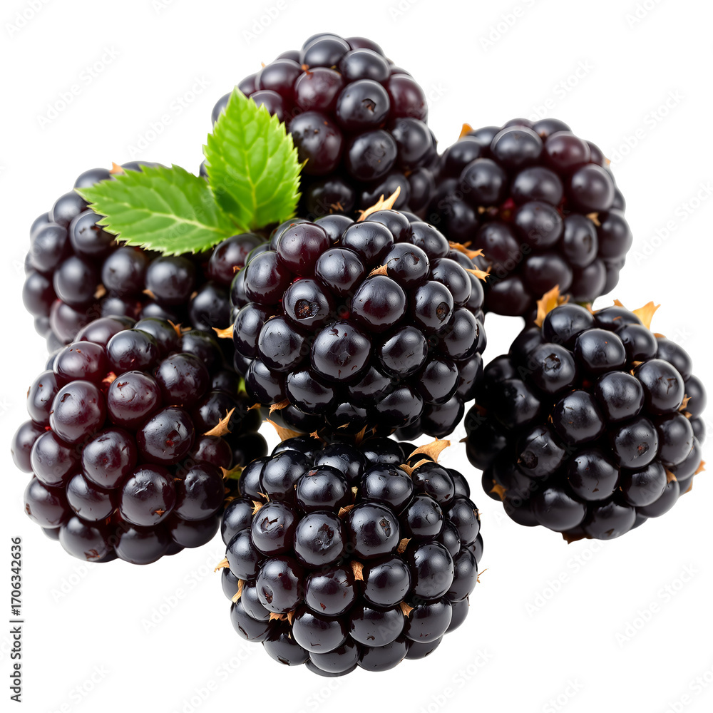 Fototapeta premium Freshly Harvested Blackberries with a Mint Leaf, A Delicious and Nutritious Berry for Healthy Eating