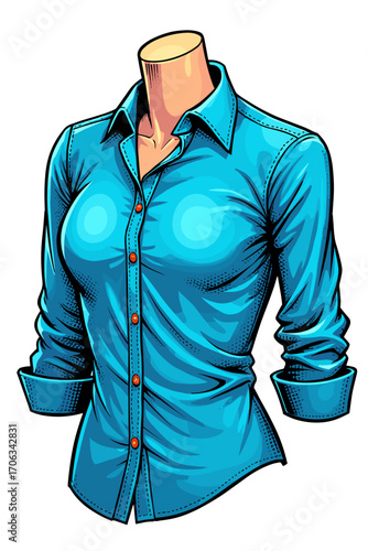 A button-down shirt, ironed on a mannequin in a stylish mood and bright colors on a transparent background