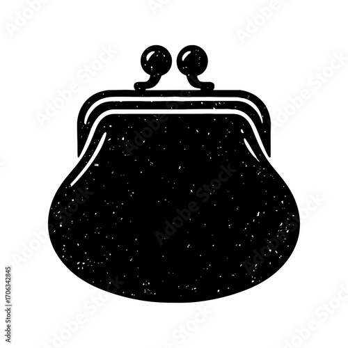 Elegant Black Silhouette Vintage Coin Purse Icon with a Distinctive Kiss-Lock Clasp Design, Perfect for Retro Financial Graphics, Fashion Accessory Themes, and Classic Money Bag Illustrations with a S