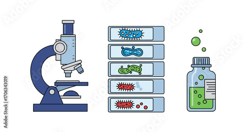 Discovering the microscopic world a scientist observes bacteria and cells through a powerful microscope and specimen slides, Generative AI.