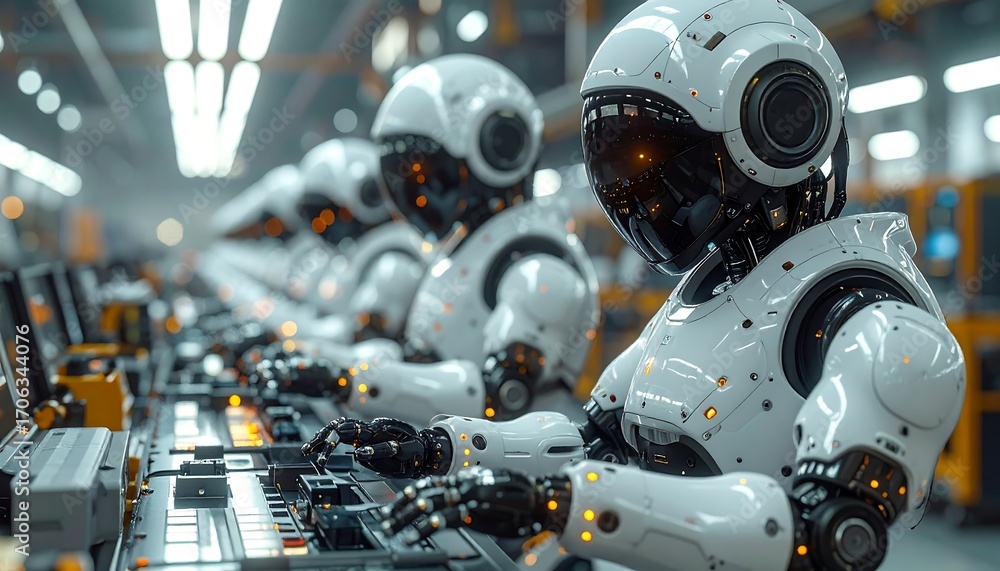 Fototapeta premium Futuristic robots working in a factory