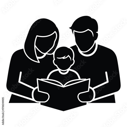 Family reading together a parent teaching child story time love bonding togetherness silhouette