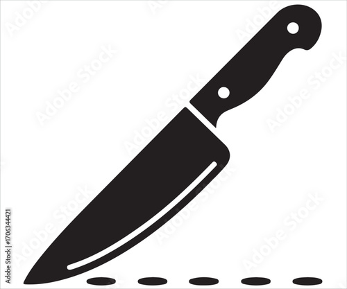 Black silhouette of kitchen knife vector illustration, symbolizing sharp blade, cooking utensil, culinary tool, food preparation, chef equipment, cutlery, restaurant service, household accessory, and 