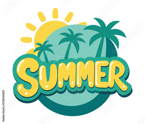 Wallpaper Mural Bright sunny summer vacation with palm trees and ocean waves graphic design Torontodigital.ca