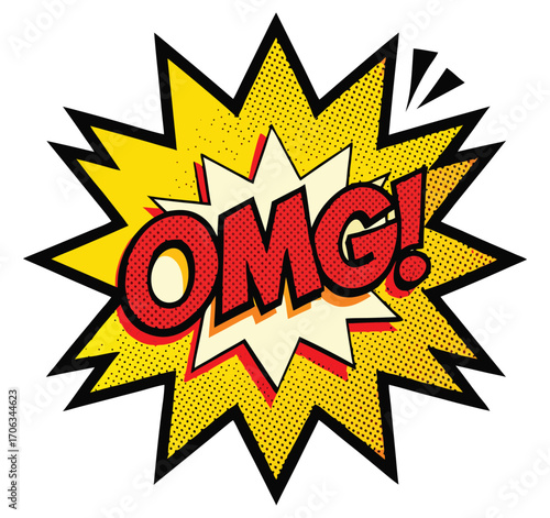 Comic book style explosion with the letters omg in bold red text