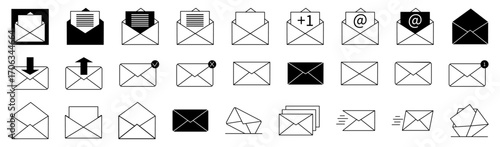 Mail and email communication line icon set.