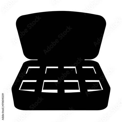 Silhouette of an open box with several small square compartments