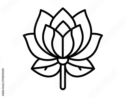 Simple black line art lotus flower