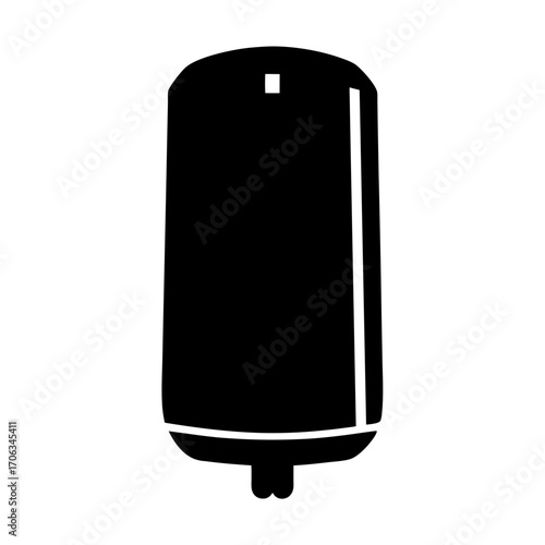 Stylized black and white water heater tank with distinctive visual elements