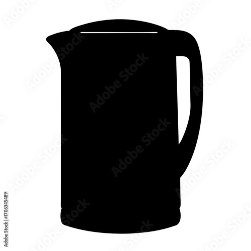 Minimalist black and white image of an electric kettle with a handle