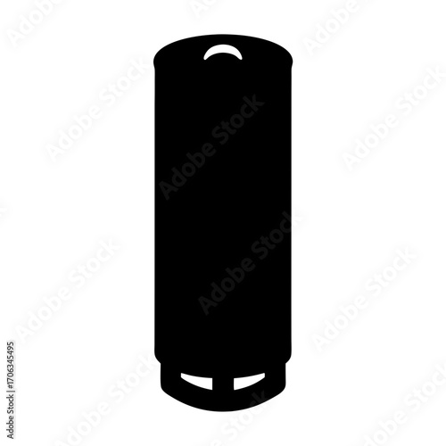 Silhouette of black keg, likely for beer, with a handle at top