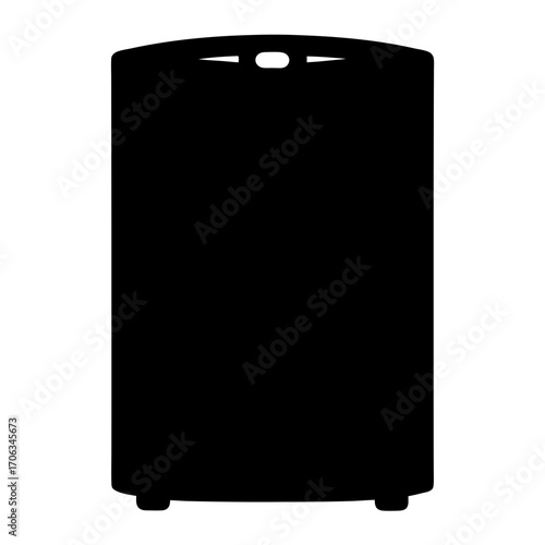 Silhouette of a sleek black rolling suitcase with modern design features