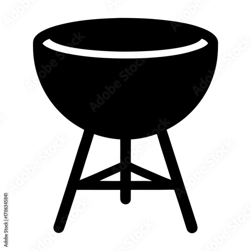 A minimalist black and white illustration of a classic barbecue grill