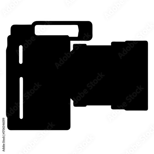 Black Silhouette of a Modern DSLR Camera with Zoom Lens Attached
