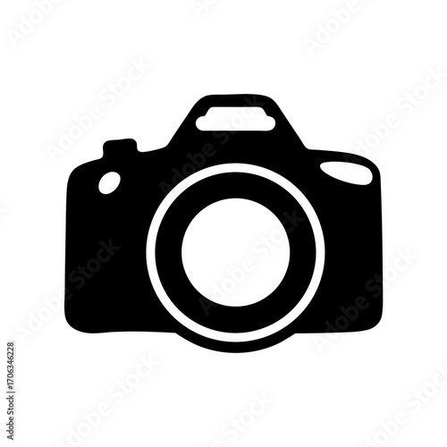 Black and white iconic digital camera symbol for capturing memories professionally