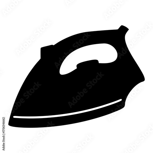 High contrast black and white silhouette of a modern clothes iron