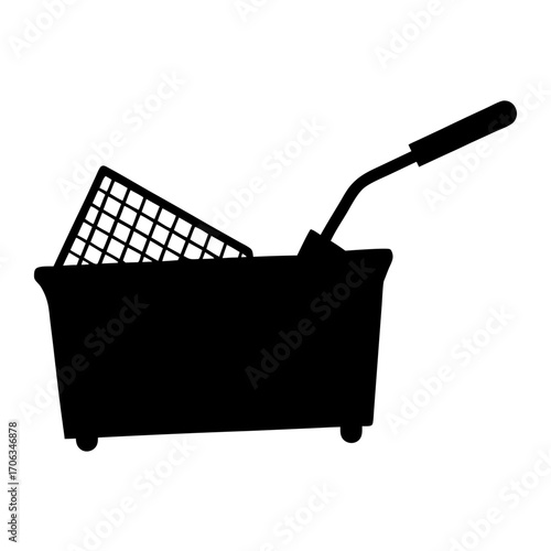 A black and white deep fryer silhouetted against a white background
