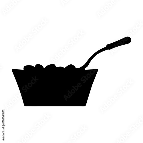 Silhouette of a bucket filled with objects and a scooping utensil